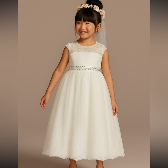 Little girls Elegant White Formal Dress Flower Girl First Communion New Size 4-5 - Picture 8 of 8